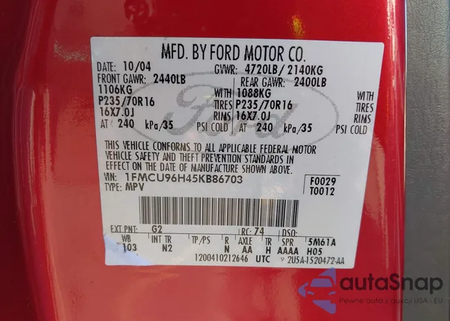 1FMCU96H45KB86703: 44309313