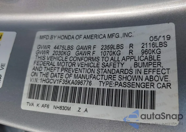 1HGCV1F35KA096776: 44309348