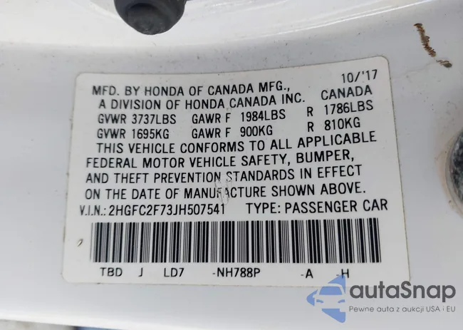 2HGFC2F73JH507541: 44309514