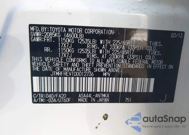 JTMRFREV1DD012736: 44309527