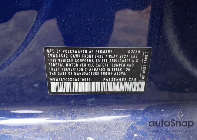 WVWEB7CDXSW210581: 44309560