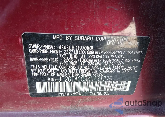 JF2GTACC9KH231275: 44308622