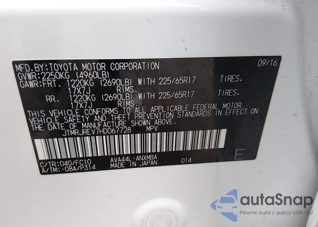 JTMRJREV7HD067728: 44308833