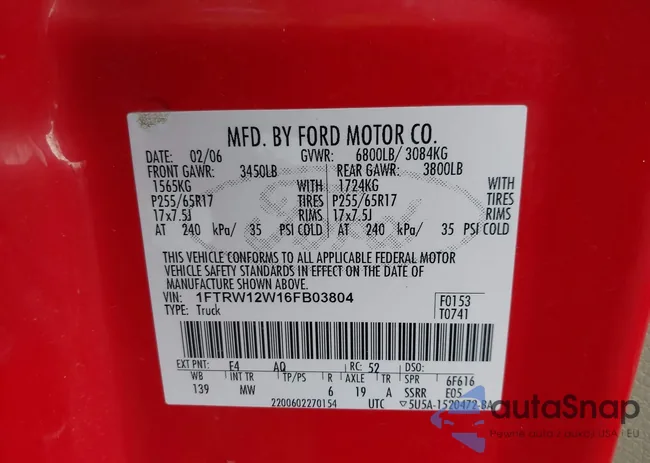 1FTRW12W16FB03804: 44308929