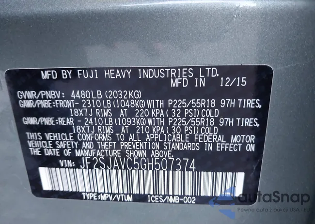 JF2SJAVC5GH507374: 44310092
