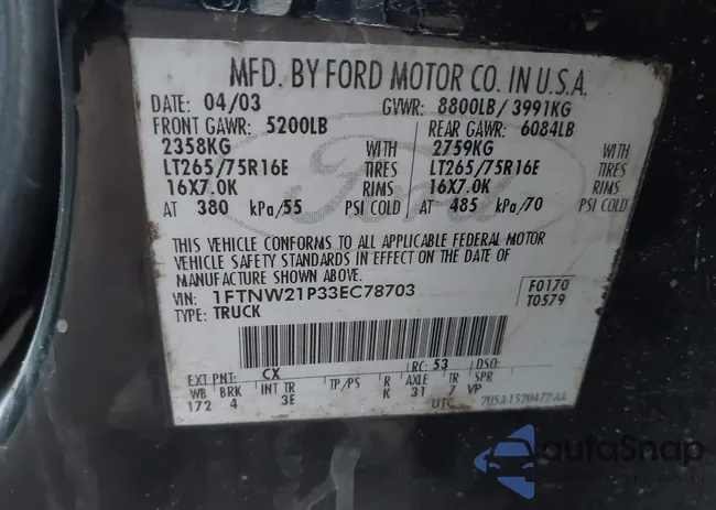 1FTNW21P33EC78703: 44310113