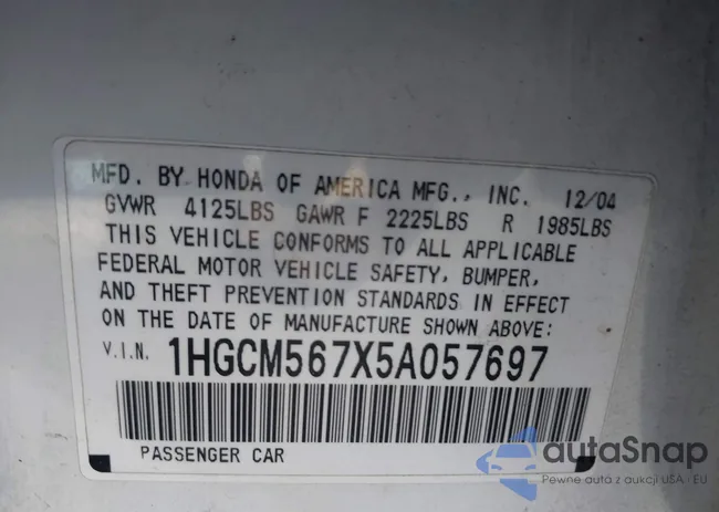 1HGCM567X5A057697: 44310115
