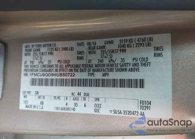 1FMCU9GD9HUB50722: 44310159