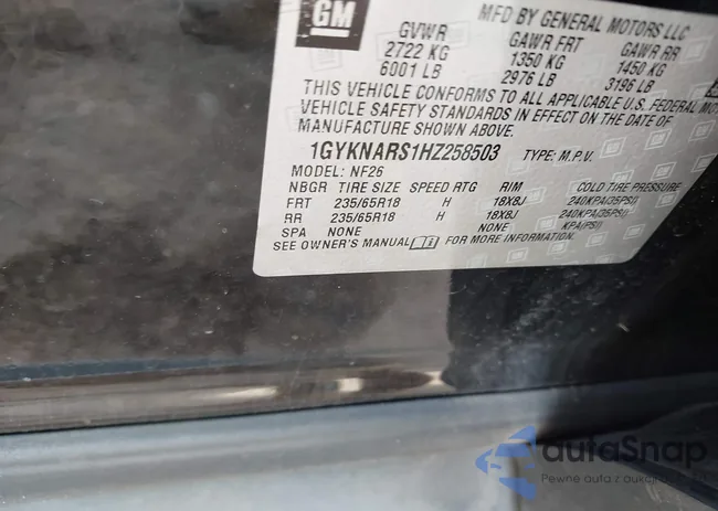 1GYKNARS1HZ258503: 44310205