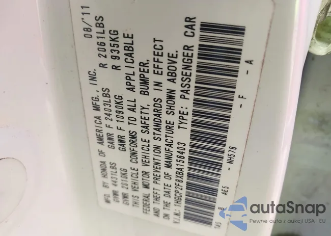 1HGCP2F8XBA156403: 44310215