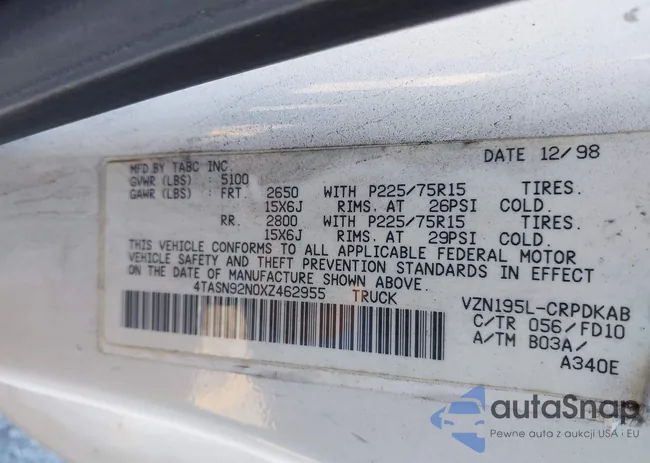 4TASN92N0XZ462955: 44310332