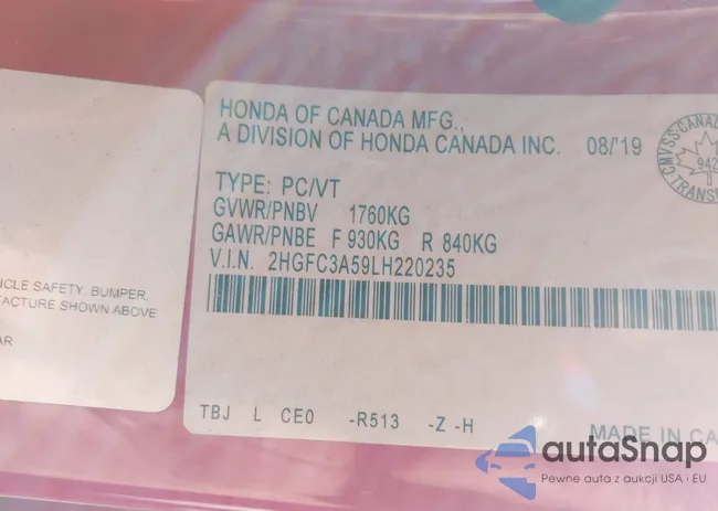 2HGFC3A59LH220235: 44310410