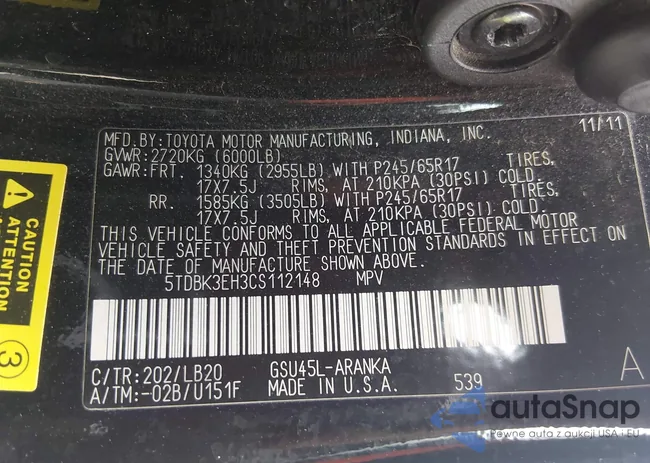 5TDBK3EH3CS112148: 44309939