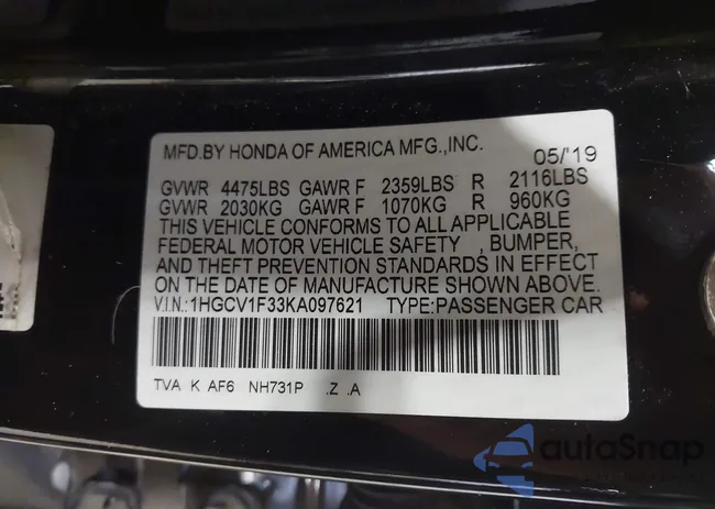 1HGCV1F33KA097621: 44311032