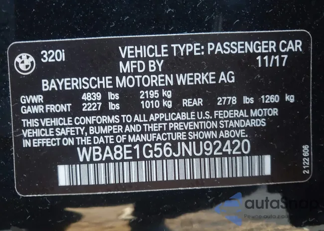 WBA8E1G56JNU92420: 44311182