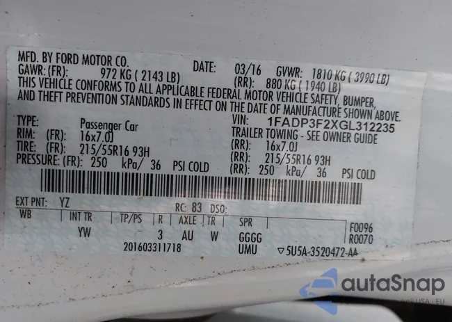 1FADP3F2XGL312235: 44311321