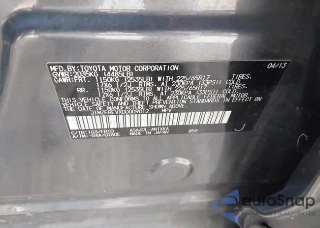 JTMZFREVXDD009012: 44311337