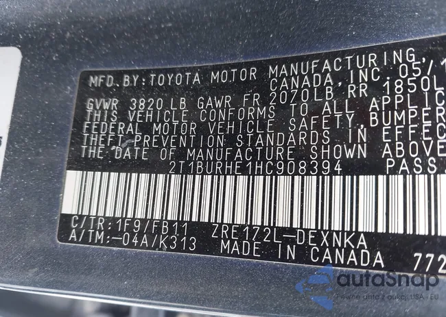 2T1BURHE1HC908394: 44311349