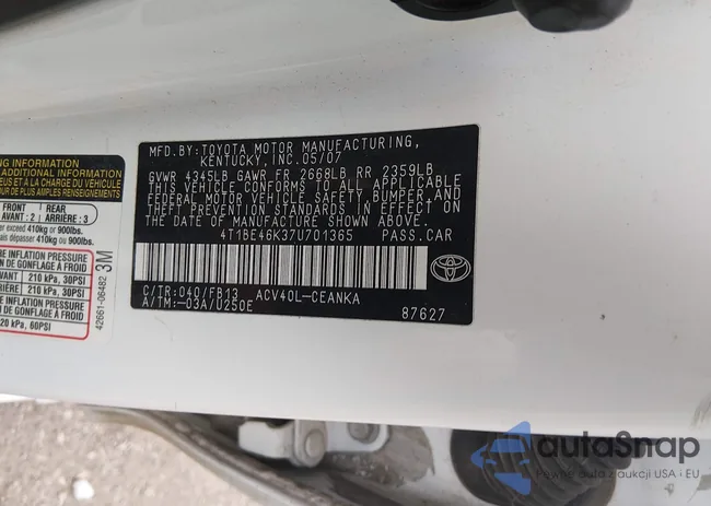 4T1BE46K37U701365: 44311475