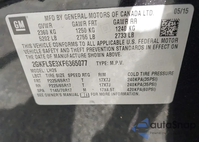 2GKFLSE3XF6365077: 44311500