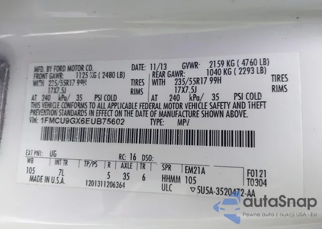 1FMCU9GX6EUB75602: 44310623