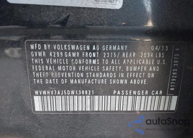 WVWHV7AJ5DW138821: 44310833