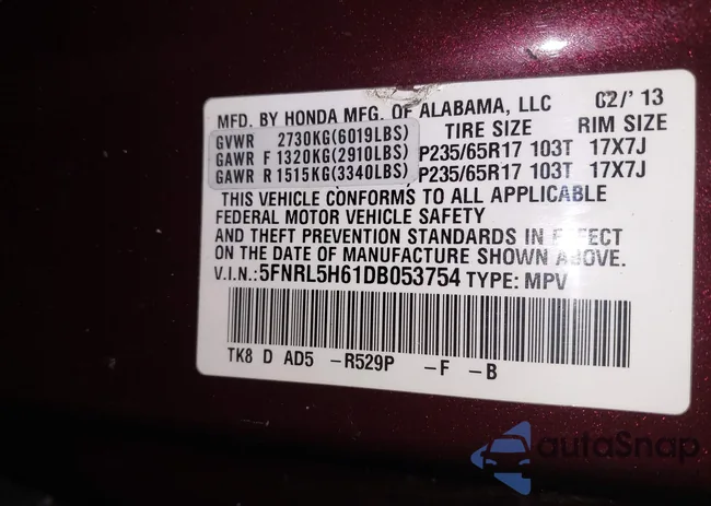 5FNRL5H61DB053754: 44312240