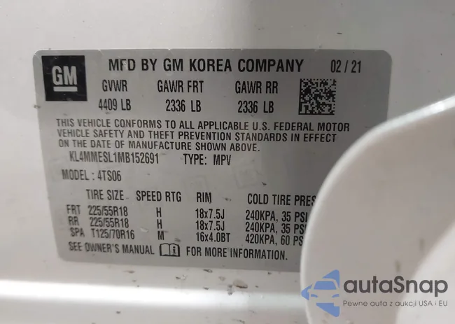 KL4MMESL1MB152691: 44312314