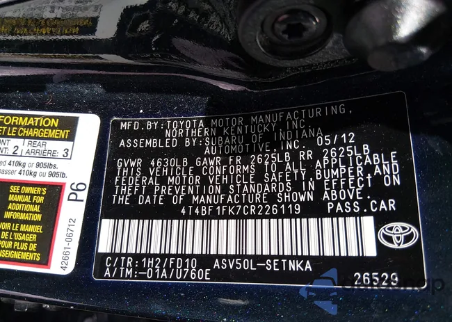 4T4BF1FK7CR226119: 44312377