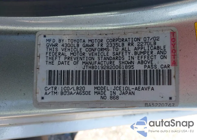 JTHBD192820061895: 44312468