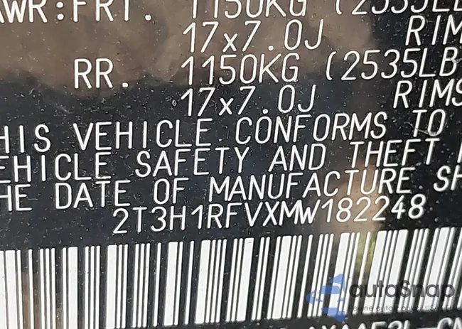 2T3H1RFVXMW182248: 44312479