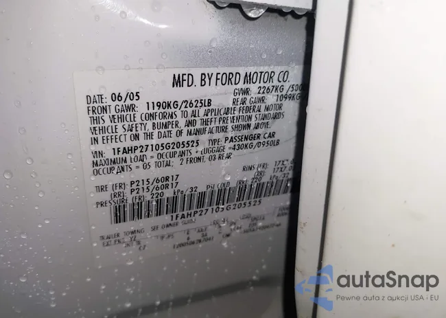 1FAHP27105G205525: 44312526