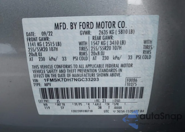 1FMSK7DH7NGC33203: 44313220