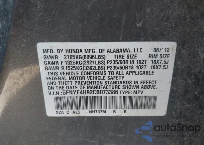 5FNYF4H92CB073386: 44313221