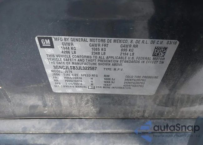 3GNCJLSB3JL322587: 44313228