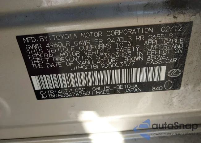 JTHCE1BL9D5003577: 44313232