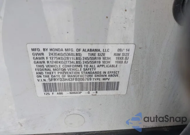 5FRYD3H43FB006769: 44313331