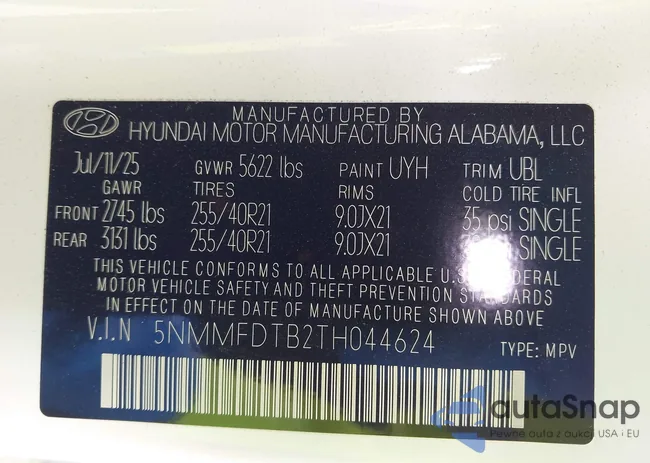 5NMMFDTB2TH044624: 44313413