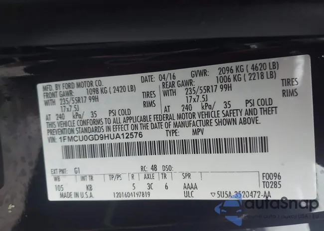 1FMCU0GD9HUA12576: 44313456