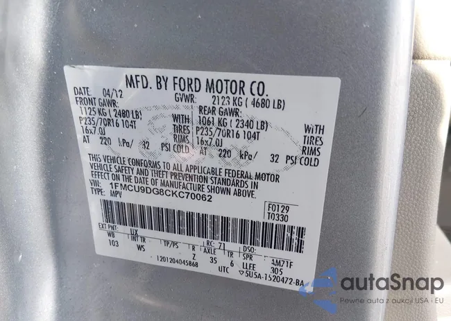 1FMCU9DG8CKC70062: 44313578