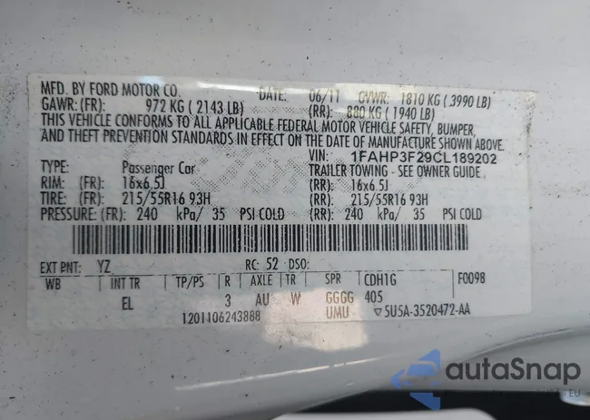 1FAHP3F29CL189202: 44312605