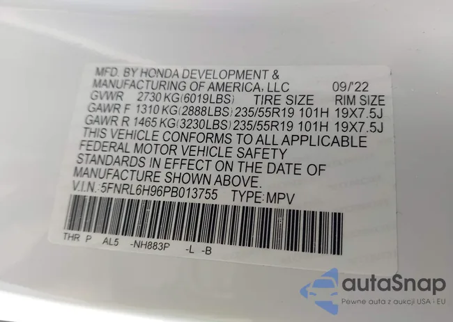 5FNRL6H96PB013755: 44312955