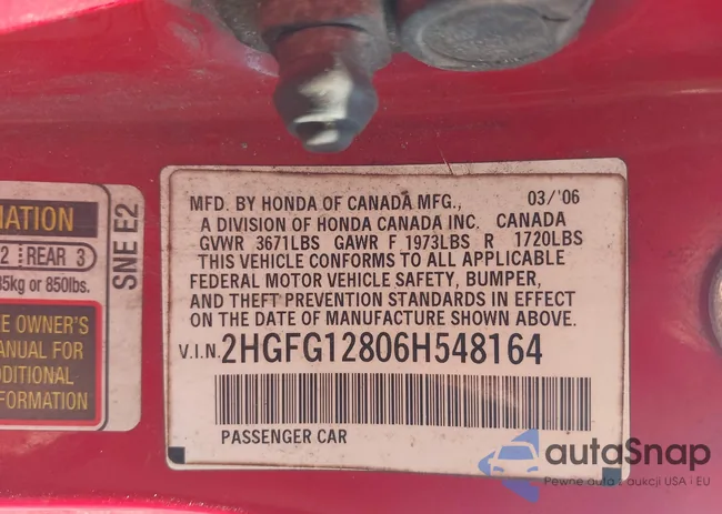 2HGFG12806H548164: 44314321