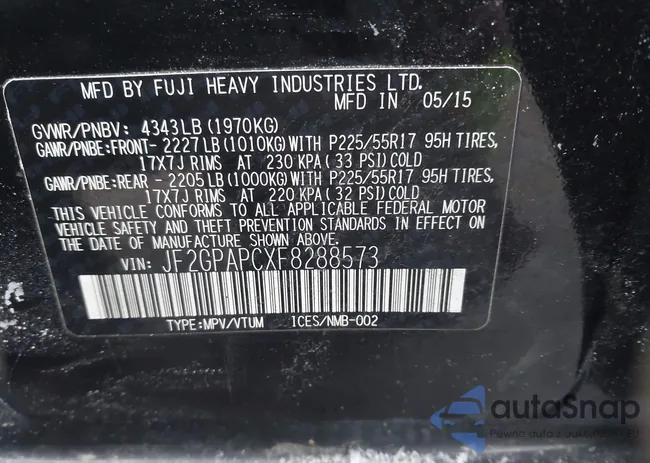 JF2GPAPCXF8288573: 44314444