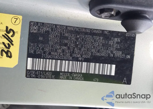 2T2GA31U65C030708: 44313686