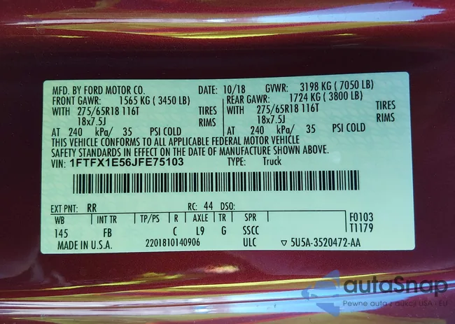 1FTFX1E56JFE75103: 44313891