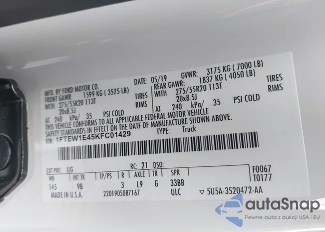 1FTEW1E45KFC01429: 44315031