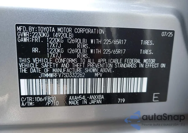 JTMMWRFV7SD332262: 44315065