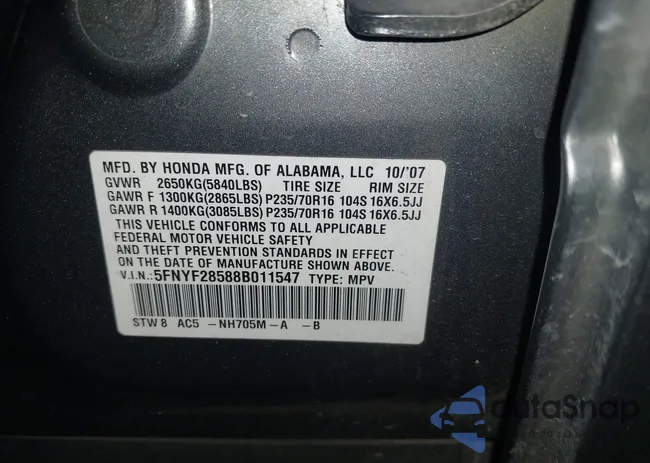 5FNYF28588B011547: 44314660