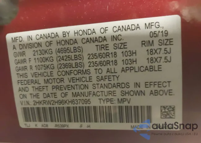 2HKRW2H96KH637095: 44314705